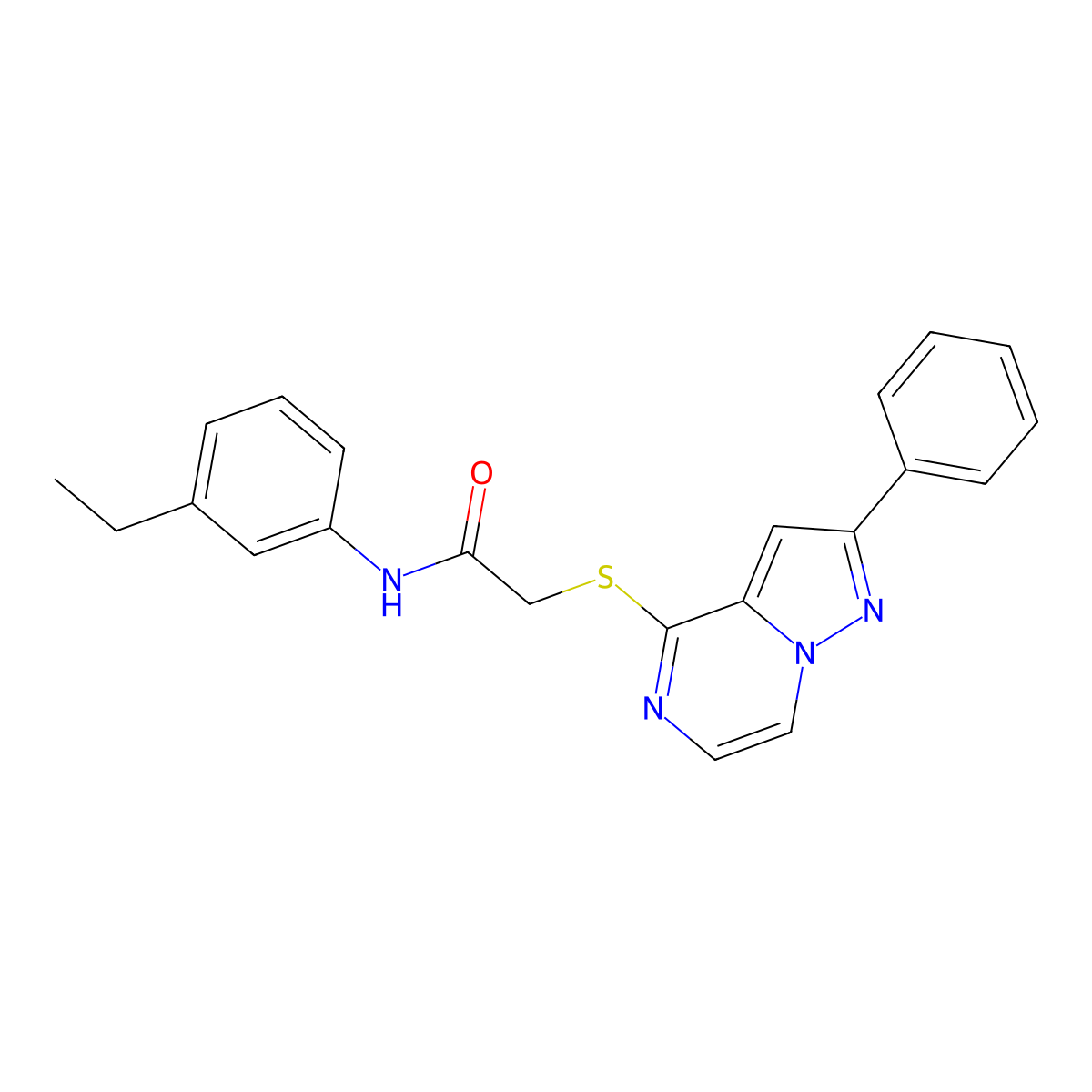 N-(3-ethylphenyl)-2-[(2-phenylpyrazolo[1,5-a]pyrazin-4-yl)thio]acetamide molecular structure, CAS 1021216-47-6