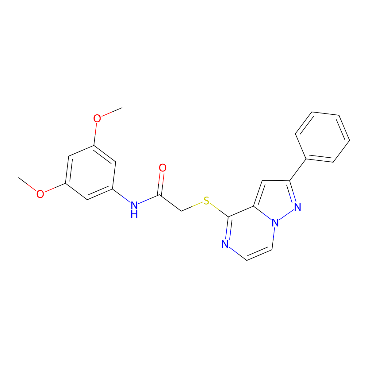 N-(3,5-Dimethoxyphenyl)-2-({2-phenylpyrazolo[1,5-A]pyrazin-4-YL}sulfanyl)acetamide molecular structure, CAS 1021216-52-3