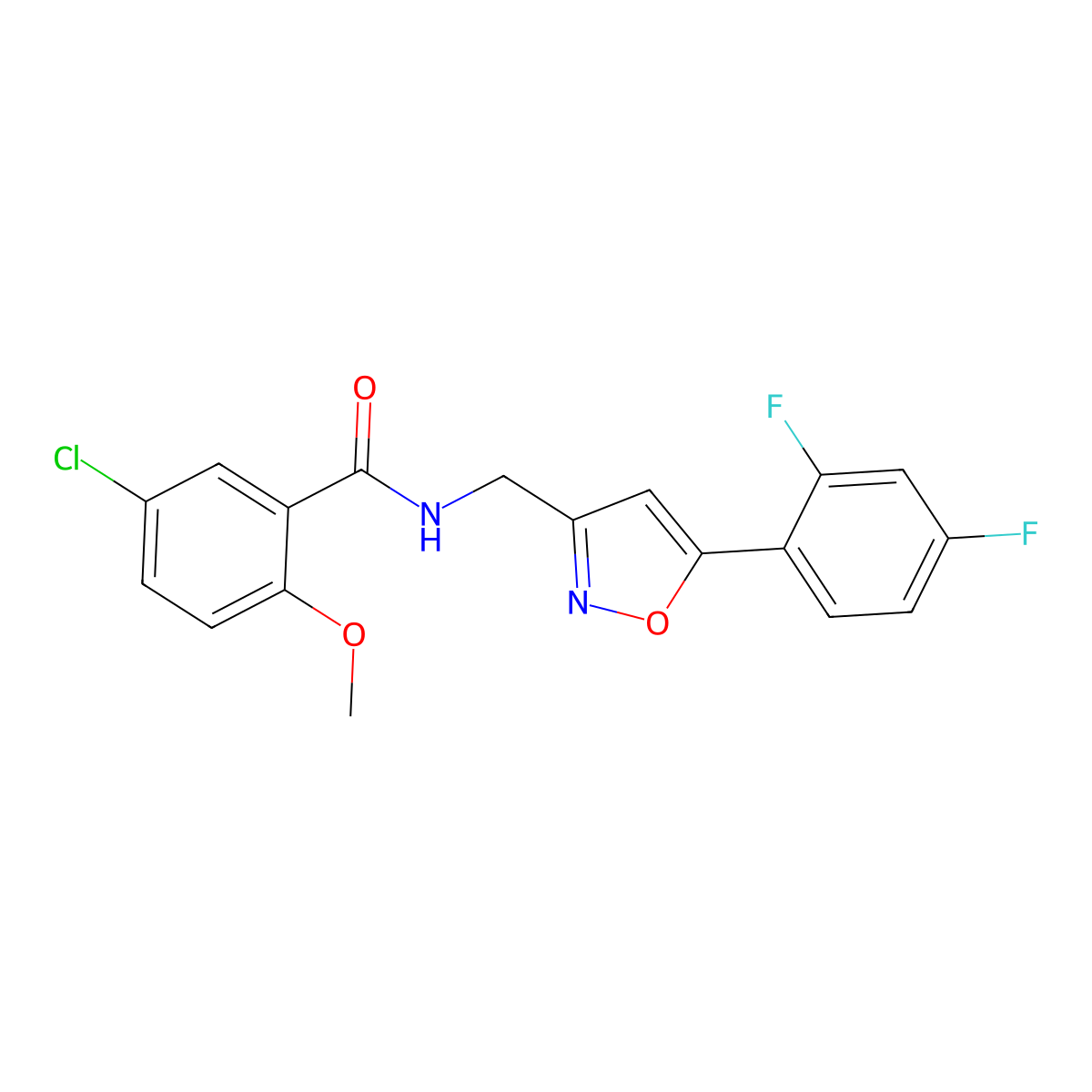5-chloro-N-{[5-(2,4-difluorophenyl)-1,2-oxazol-3-yl]methyl}-2-methoxybenzamide molecular structure, CAS 1021216-53-4