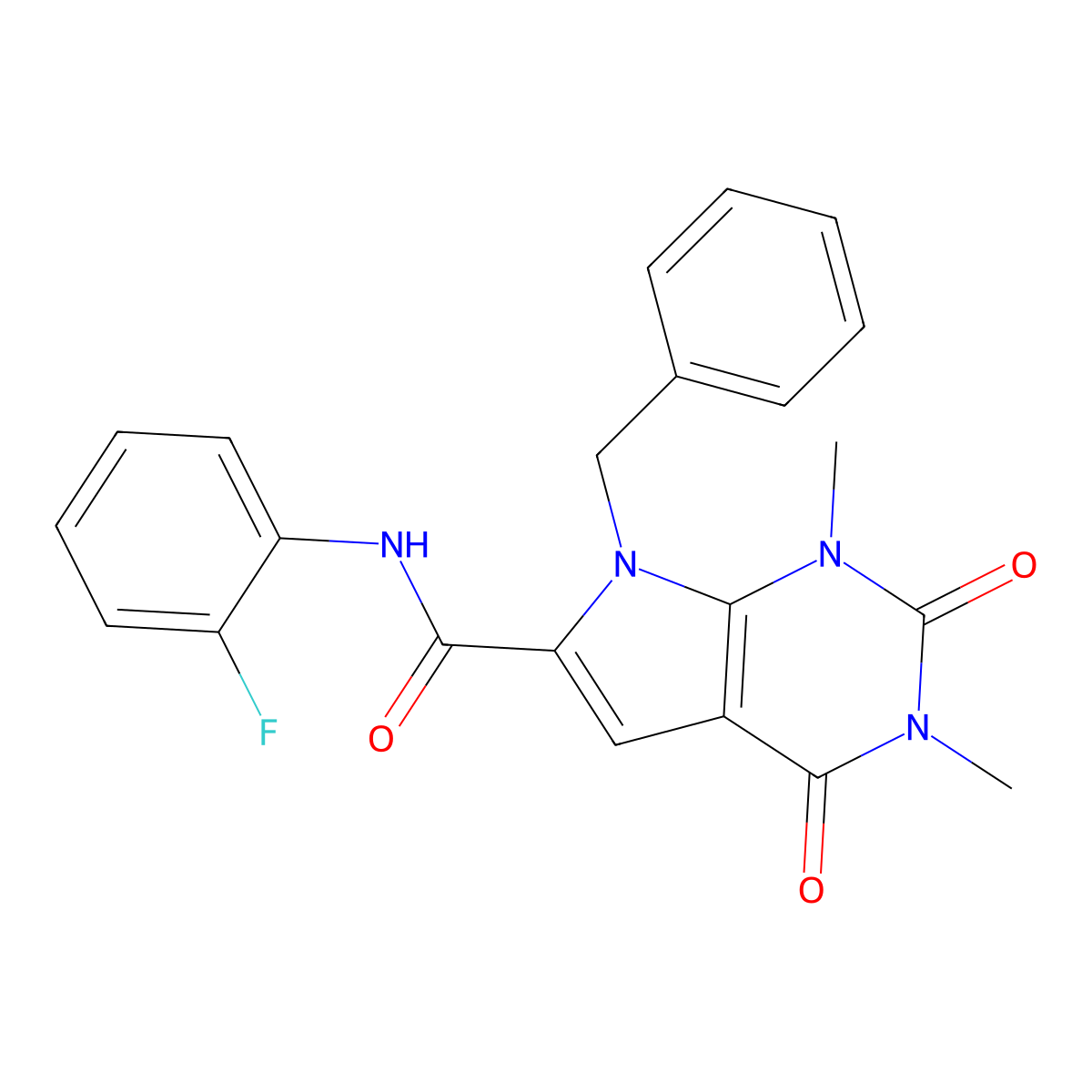 7-benzyl-N-(2-fluorophenyl)-1,3-dimethyl-2,4-dioxo-2,3,4,7-tetrahydro-1H-pyrrolo[2,3-d]pyrimidine-6-carboxamide molecular structure, CAS 1021216-54-5