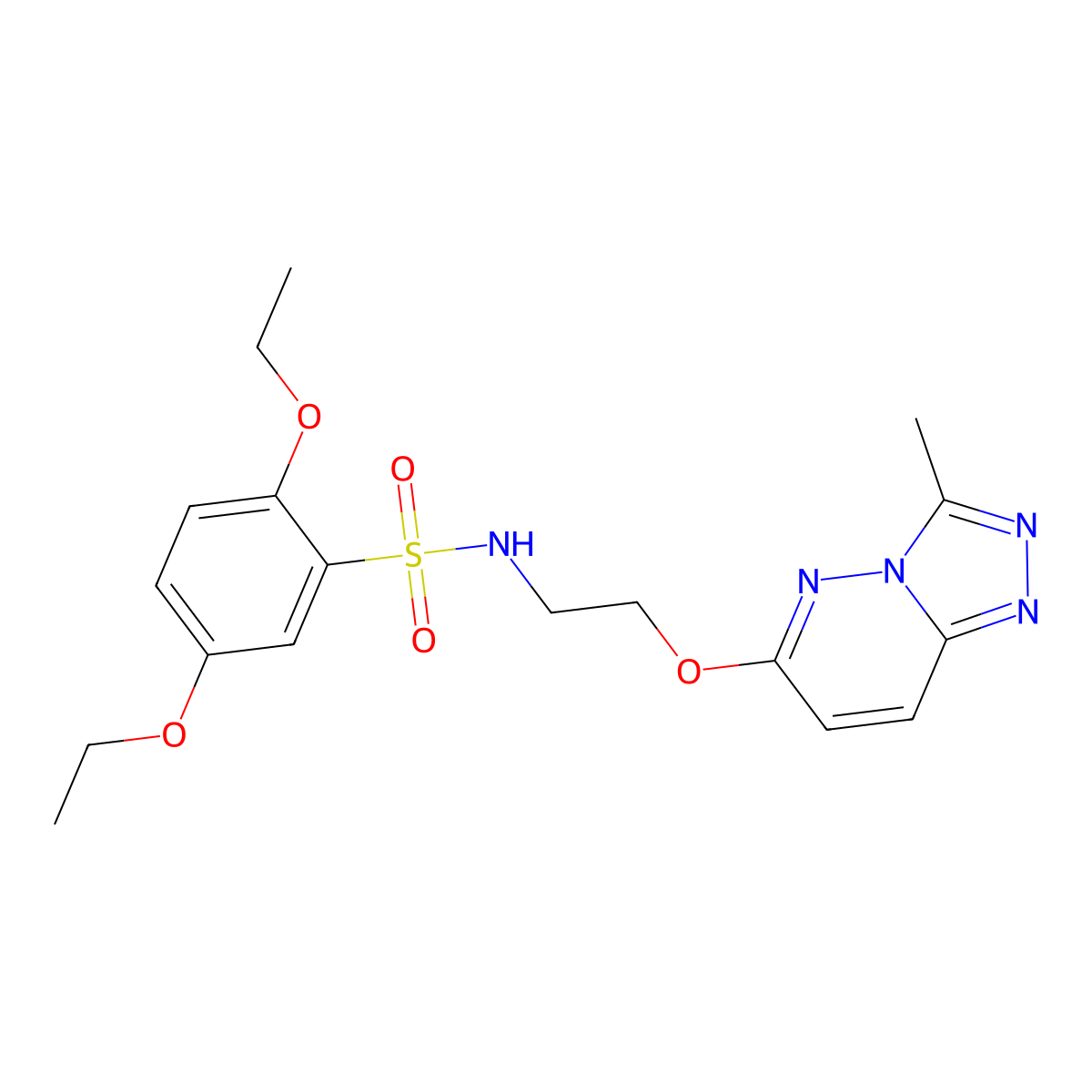 2,5-diethoxy-N-(2-((3-methyl-[1,2,4]triazolo[4,3-b]pyridazin-6-yl)oxy)ethyl)benzenesulfonamide molecular structure, CAS 1021216-55-6