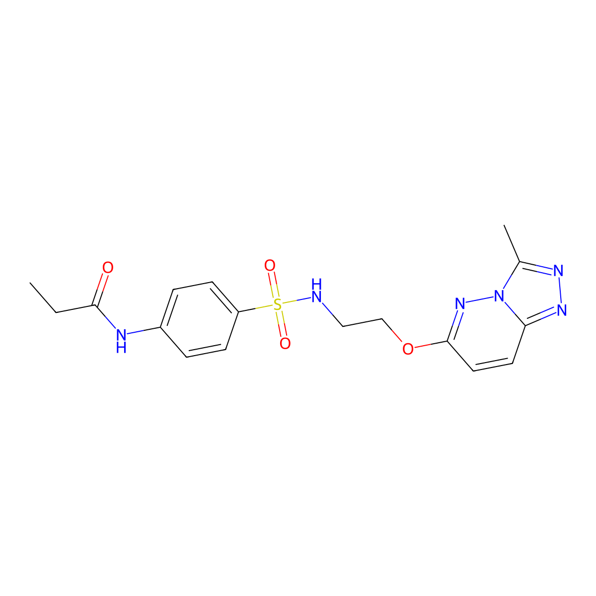 N-(4-(N-(2-((3-methyl-[1,2,4]triazolo[4,3-b]pyridazin-6-yl)oxy)ethyl)sulfamoyl)phenyl)propionamide molecular structure, CAS 1021216-59-0