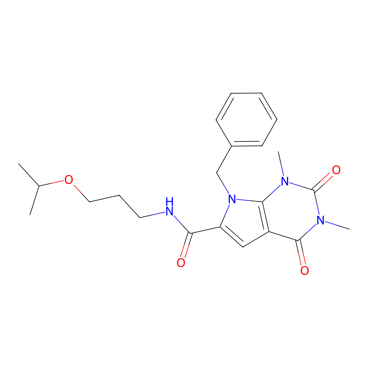 7-benzyl-N-(3-isopropoxypropyl)-1,3-dimethyl-2,4-dioxo-2,3,4,7-tetrahydro-1H-pyrrolo[2,3-d]pyrimidine-6-carboxamide molecular structure, CAS 1021216-62-5