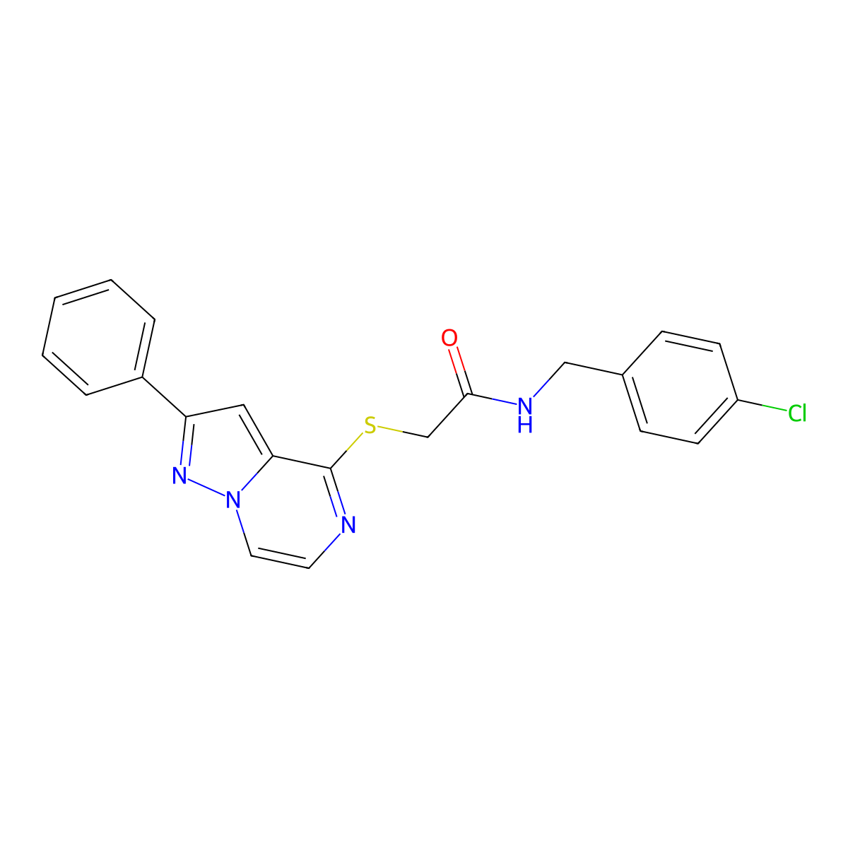 N-(4-chlorobenzyl)-2-[(2-phenylpyrazolo[1,5-a]pyrazin-4-yl)thio]acetamide molecular structure, CAS 1021216-64-7