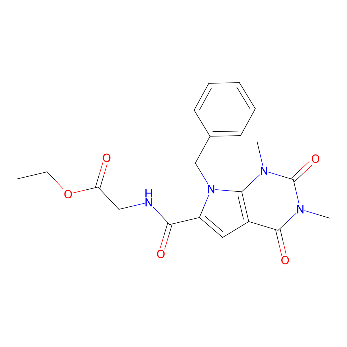 ethyl 2-(7-benzyl-1,3-dimethyl-2,4-dioxo-2,3,4,7-tetrahydro-1H-pyrrolo[2,3-d]pyrimidine-6-carboxamido)acetate molecular structure, CAS 1021216-66-9