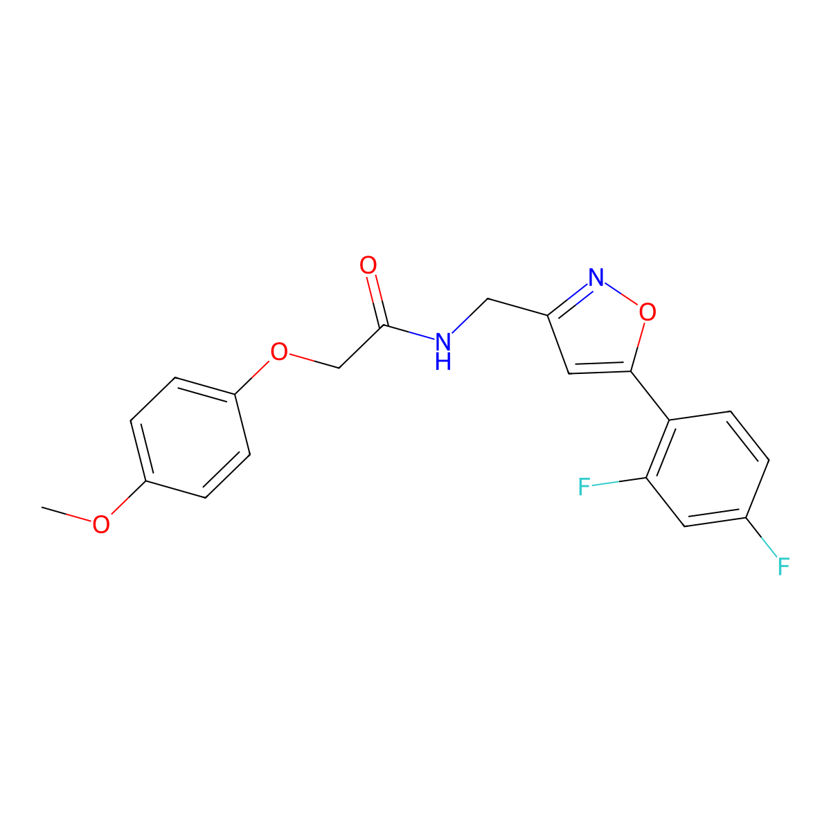 N-{[5-(2,4-difluorophenyl)-1,2-oxazol-3-yl]methyl}-2-(4-methoxyphenoxy)acetamide molecular structure, CAS 1021216-69-2