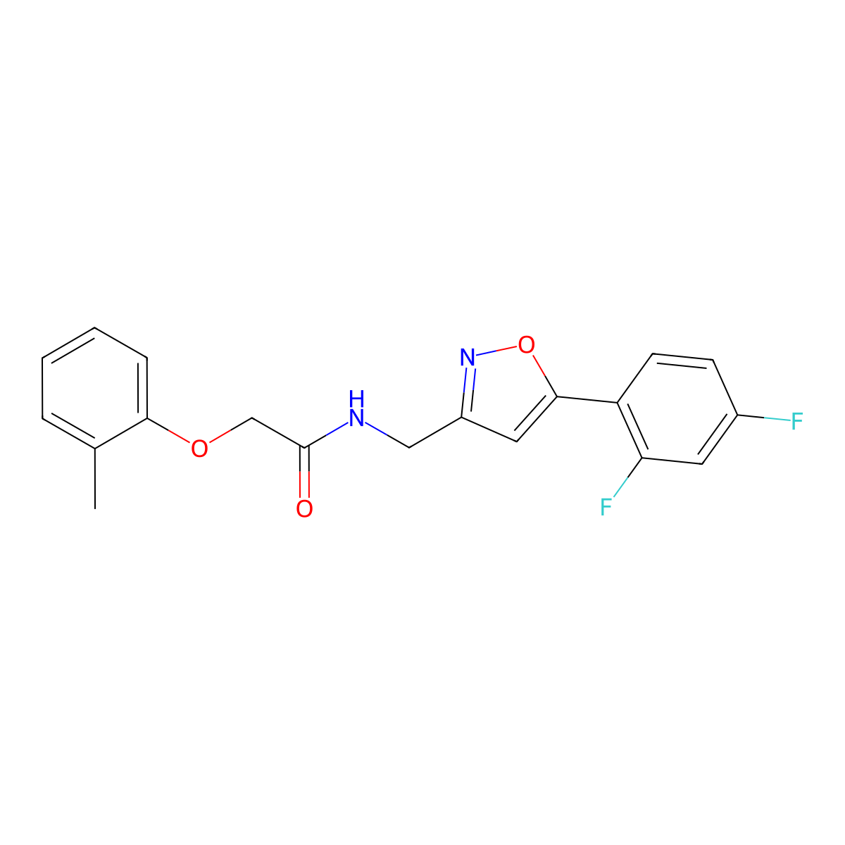 N-{[5-(2,4-difluorophenyl)-1,2-oxazol-3-yl]methyl}-2-(2-methylphenoxy)acetamide molecular structure, CAS 1021216-73-8