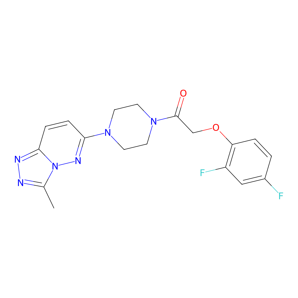 2-(2,4-Difluorophenoxy)-1-(4-{3-methyl-[1,2,4]triazolo[4,3-b]pyridazin-6-yl}piperazin-1-yl)ethan-1-one molecular structure, CAS 1021216-75-0