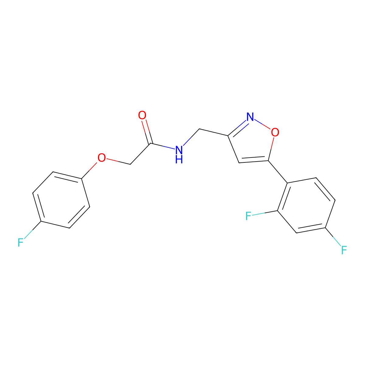 N-{[5-(2,4-difluorophenyl)-1,2-oxazol-3-yl]methyl}-2-(4-fluorophenoxy)acetamide molecular structure, CAS 1021216-80-7