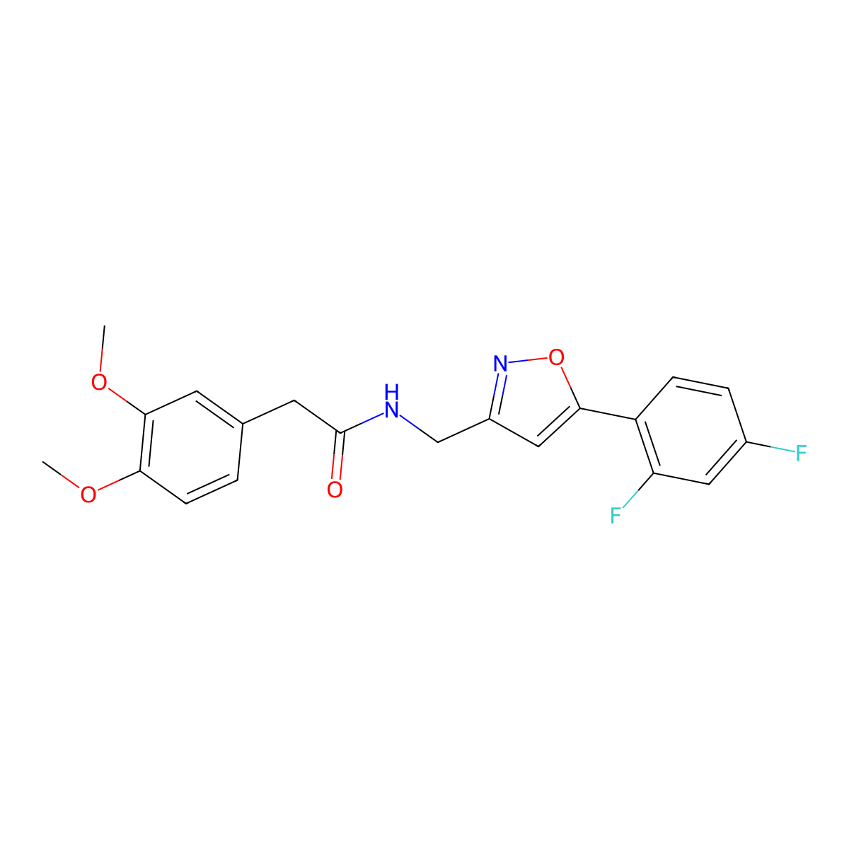 N-{[5-(2,4-difluorophenyl)-1,2-oxazol-3-yl]methyl}-2-(3,4-dimethoxyphenyl)acetamide molecular structure, CAS 1021216-84-1