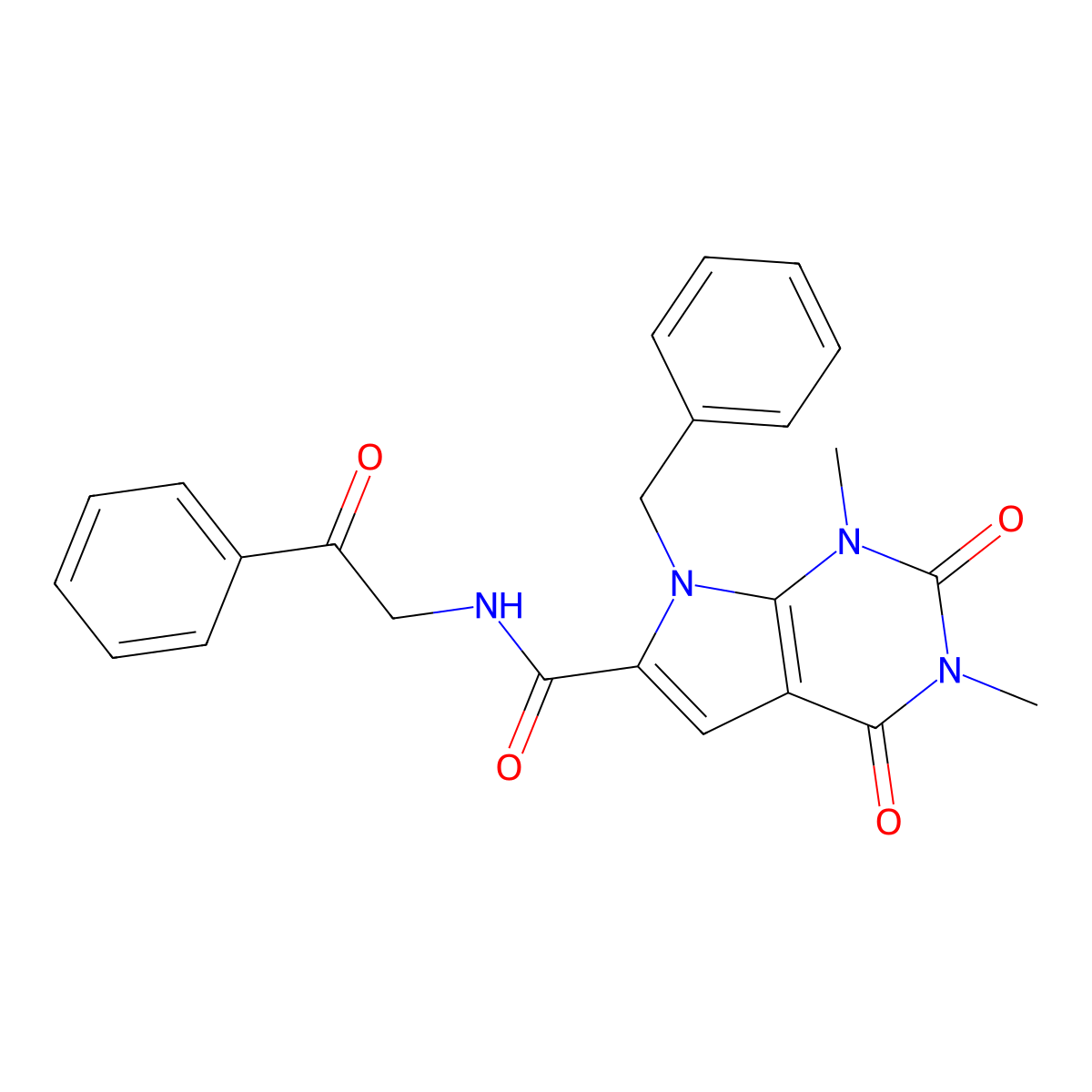 7-benzyl-1,3-dimethyl-2,4-dioxo-N-(2-oxo-2-phenylethyl)-2,3,4,7-tetrahydro-1H-pyrrolo[2,3-d]pyrimidine-6-carboxamide molecular structure, CAS 1021216-85-2