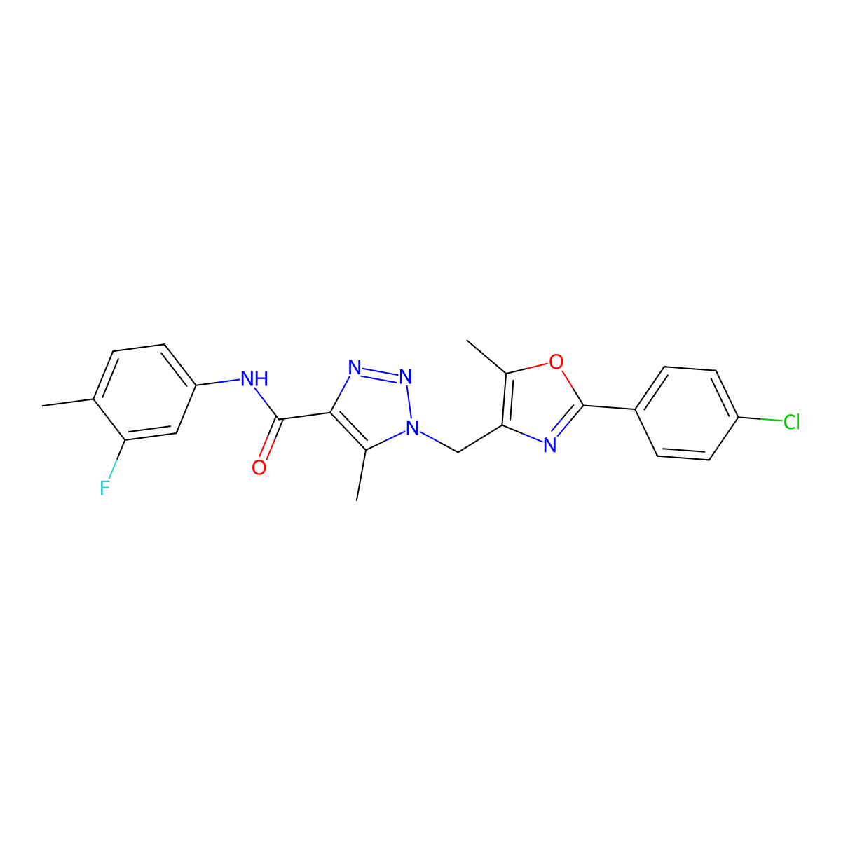 1-{[2-(4-chlorophenyl)-5-methyl-1,3-oxazol-4-yl]methyl}-N-(3-fluoro-4-methylphenyl)-5-methyl-1H-1,2,3-triazole-4-carboxamide molecular structure, CAS 1021216-87-4