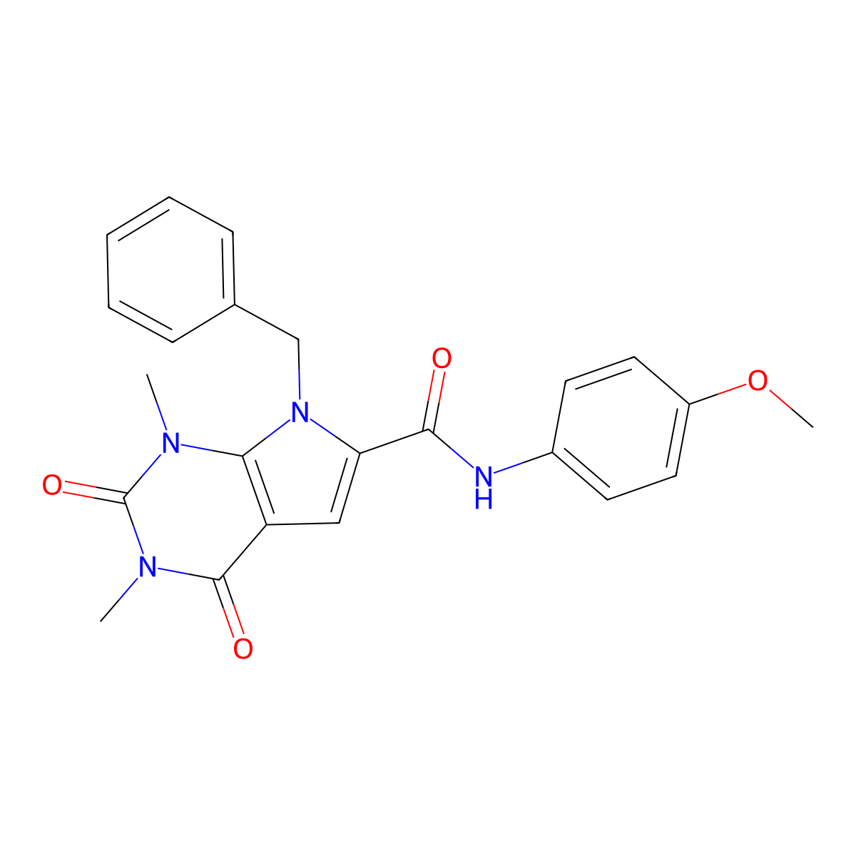7-benzyl-N-(4-methoxyphenyl)-1,3-dimethyl-2,4-dioxo-2,3,4,7-tetrahydro-1H-pyrrolo[2,3-d]pyrimidine-6-carboxamide molecular structure, CAS 1021216-89-6