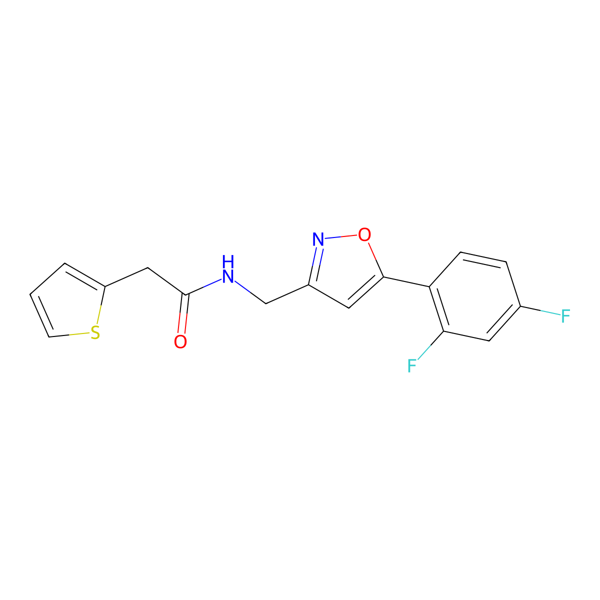N-{[5-(2,4-difluorophenyl)-1,2-oxazol-3-yl]methyl}-2-(thiophen-2-yl)acetamide molecular structure, CAS 1021216-92-1