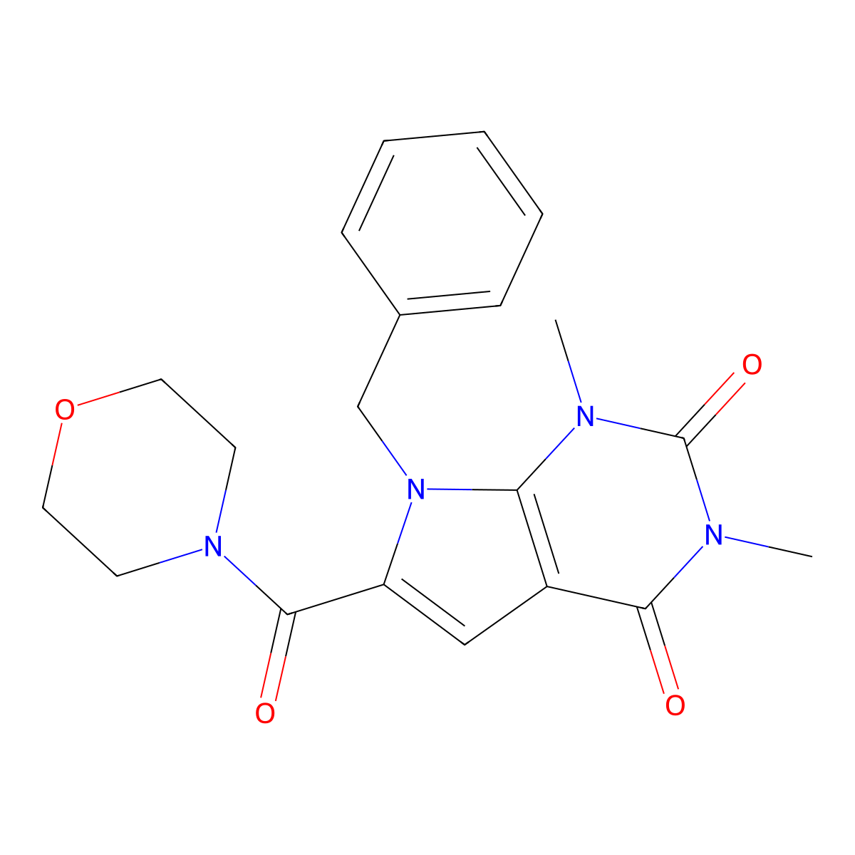 7-benzyl-1,3-dimethyl-6-(morpholin-4-ylcarbonyl)-1H-pyrrolo[2,3-d]pyrimidine-2,4(3H,7H)-dione molecular structure, CAS 1021216-93-2