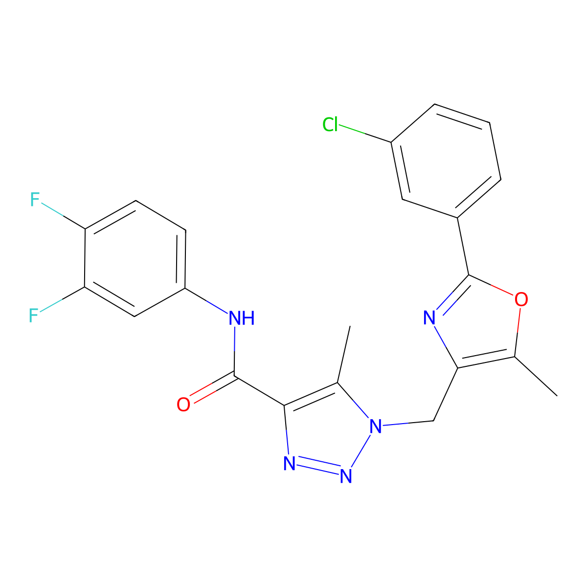 1-{[2-(3-chlorophenyl)-5-methyl-1,3-oxazol-4-yl]methyl}-N-(3,4-difluorophenyl)-5-methyl-1H-1,2,3-triazole-4-carboxamide molecular structure, CAS 1021216-95-4