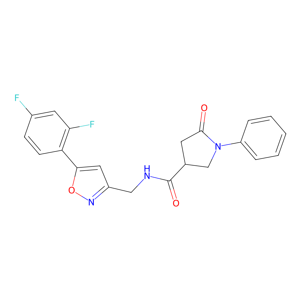 N-((5-(2,4-difluorophenyl)isoxazol-3-yl)methyl)-5-oxo-1-phenylpyrrolidine-3-carboxamide molecular structure, CAS 1021217-04-8