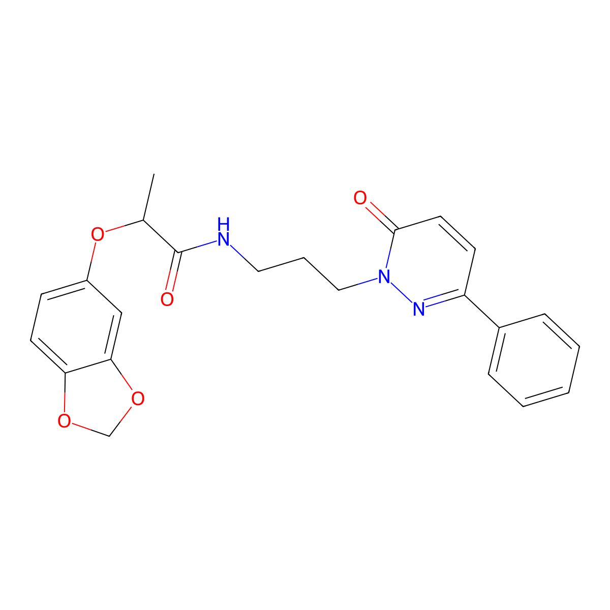 2-(benzo[d][1,3]dioxol-5-yloxy)-N-(3-(6-oxo-3-phenylpyridazin-1(6H)-yl)propyl)propanamide molecular structure, CAS 1021217-10-6