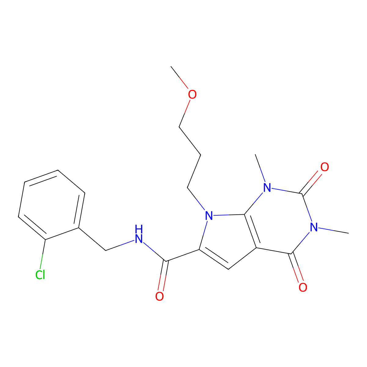 N-(2-chlorobenzyl)-7-(3-methoxypropyl)-1,3-dimethyl-2,4-dioxo-2,3,4,7-tetrahydro-1H-pyrrolo[2,3-d]pyrimidine-6-carboxamide molecular structure, CAS 1021217-34-4