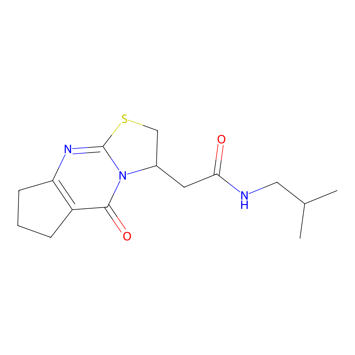 N-isobutyl-2-(5-oxo-2,3,5,6,7,8-hexahydrocyclopenta[d]thiazolo[3,2-a]pyrimidin-3-yl)acetamide molecular structure, CAS 1021217-45-7