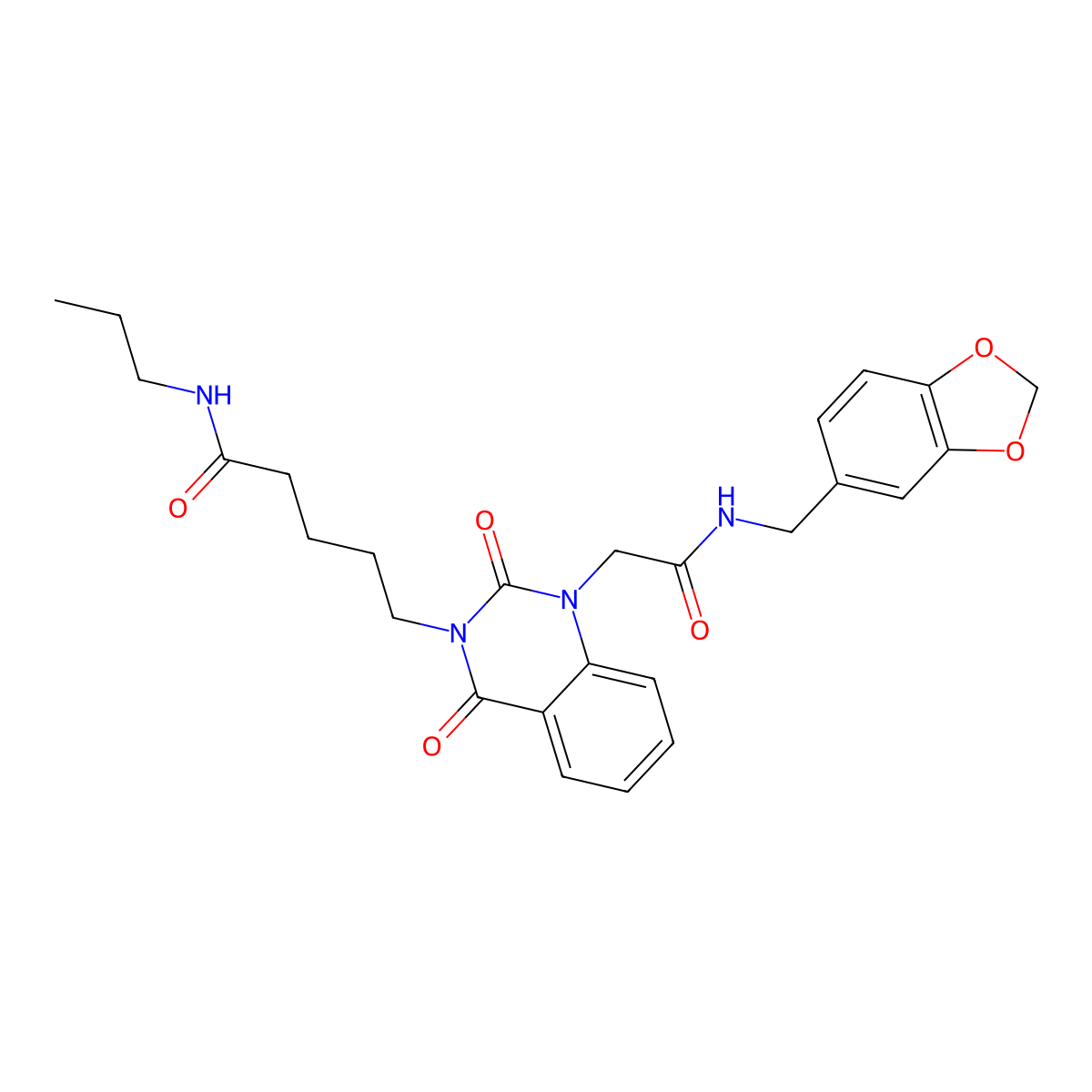 5-[1-({[(2H-1,3-benzodioxol-5-yl)methyl]carbamoyl}methyl)-2,4-dioxo-1,2,3,4-tetrahydroquinazolin-3-yl]-N-propylpentanamide molecular structure, CAS 1021217-49-1