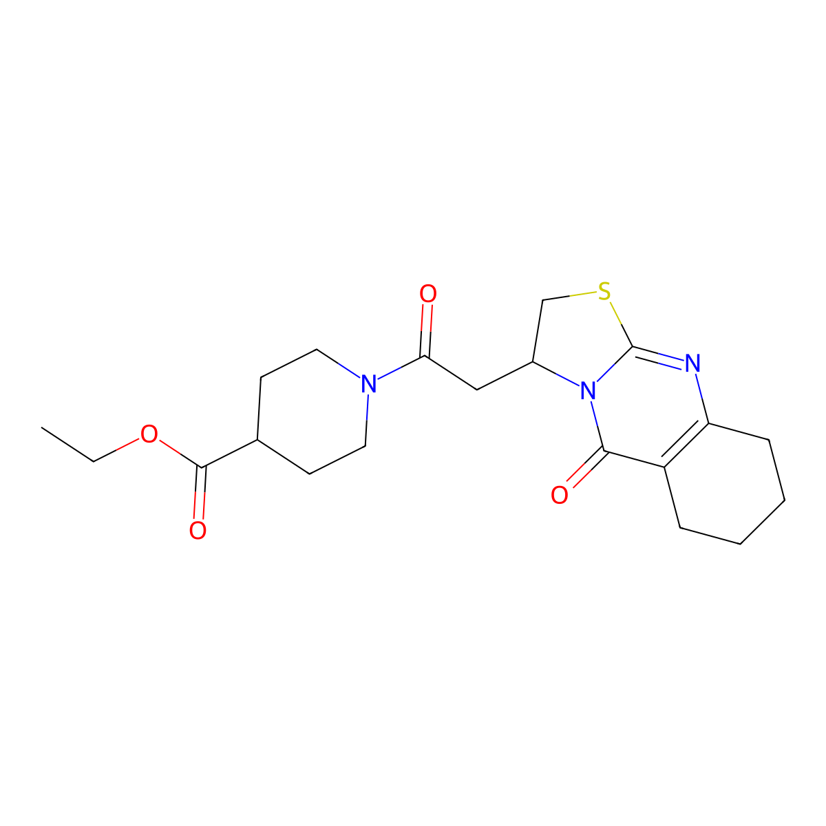 ethyl 1-(2-(5-oxo-3,5,6,7,8,9-hexahydro-2H-thiazolo[2,3-b]quinazolin-3-yl)acetyl)piperidine-4-carboxylate molecular structure, CAS 1021217-50-4