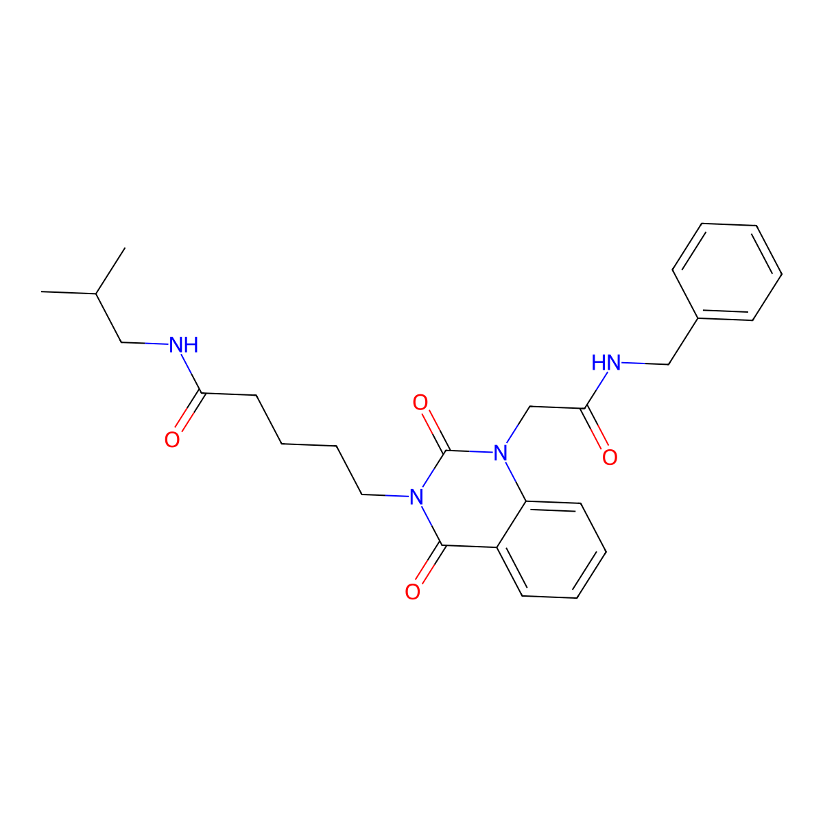 5-{1-[(benzylcarbamoyl)methyl]-2,4-dioxo-1,2,3,4-tetrahydroquinazolin-3-yl}-N-(2-methylpropyl)pentanamide molecular structure, CAS 1021217-57-1