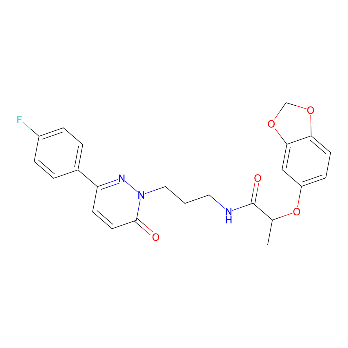 2-(benzo[d][1,3]dioxol-5-yloxy)-N-(3-(3-(4-fluorophenyl)-6-oxopyridazin-1(6H)-yl)propyl)propanamide molecular structure, CAS 1021217-58-2