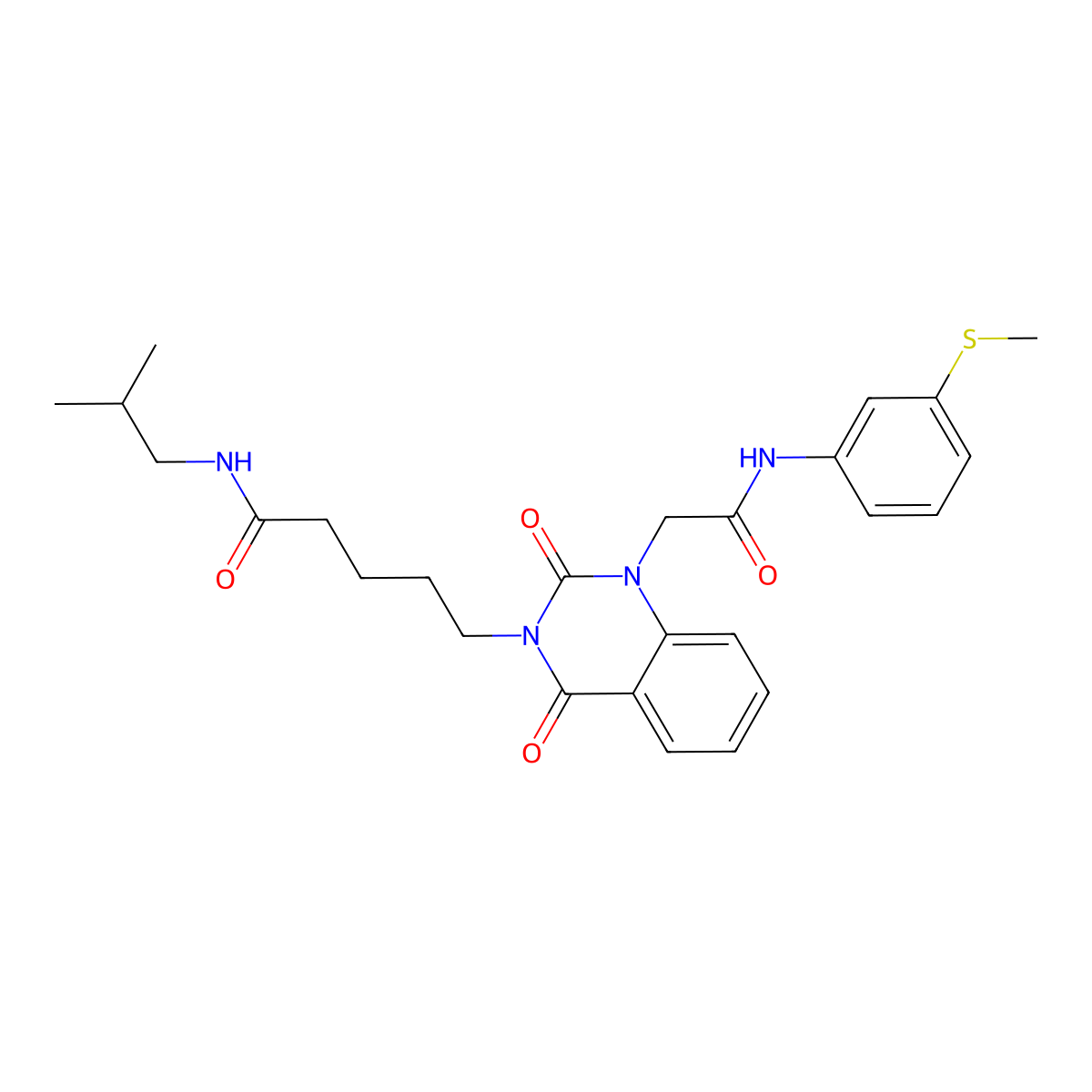 N-(2-methylpropyl)-5-[1-({[3-(methylsulfanyl)phenyl]carbamoyl}methyl)-2,4-dioxo-1,2,3,4-tetrahydroquinazolin-3-yl]pentanamide molecular structure, CAS 1021217-61-7