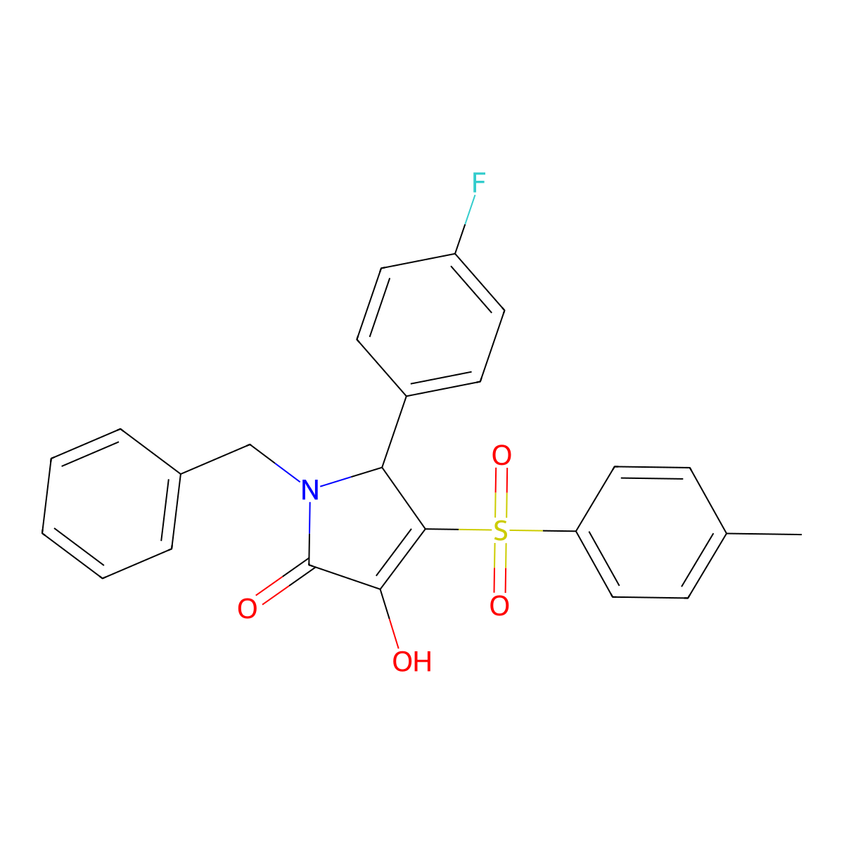 1-benzyl-5-(4-fluorophenyl)-3-hydroxy-4-tosyl-1H-pyrrol-2(5H)-one molecular structure, CAS 1021217-67-3