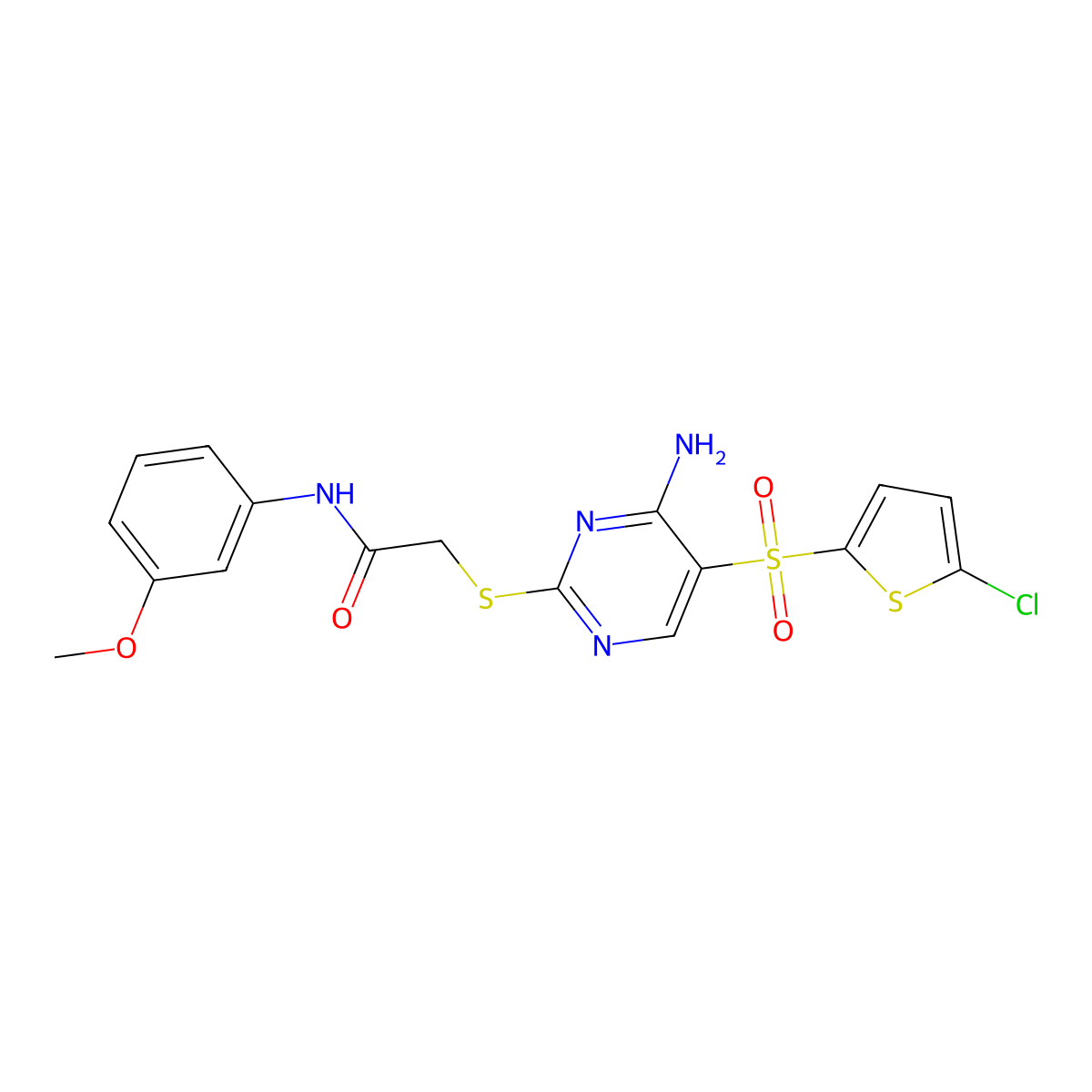 2-({4-amino-5-[(5-chlorothiophen-2-yl)sulfonyl]pyrimidin-2-yl}sulfanyl)-N-(3-methoxyphenyl)acetamide molecular structure, CAS 1021217-68-4