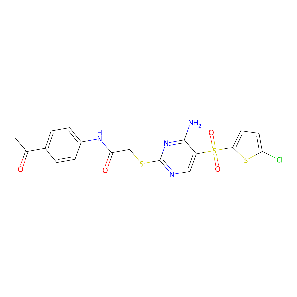 N-(4-acetylphenyl)-2-({4-amino-5-[(5-chlorothiophen-2-yl)sulfonyl]pyrimidin-2-yl}sulfanyl)acetamide molecular structure, CAS 1021217-71-9