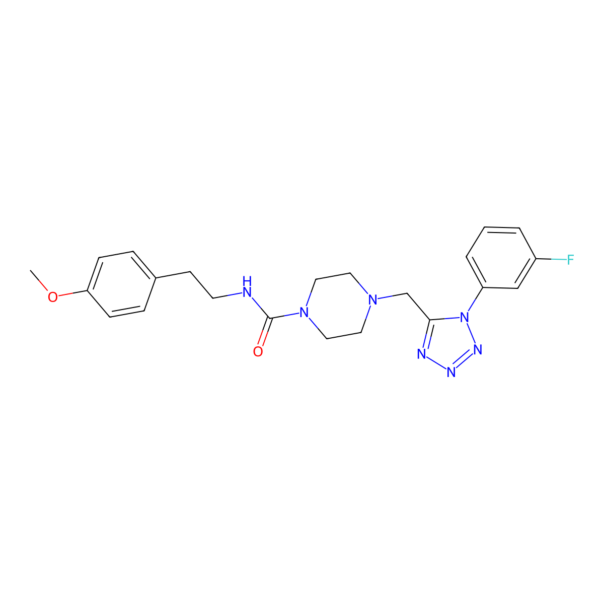 4-((1-(3-fluorophenyl)-1H-tetrazol-5-yl)methyl)-N-(4-methoxyphenethyl)piperazine-1-carboxamide molecular structure, CAS 1021217-74-2