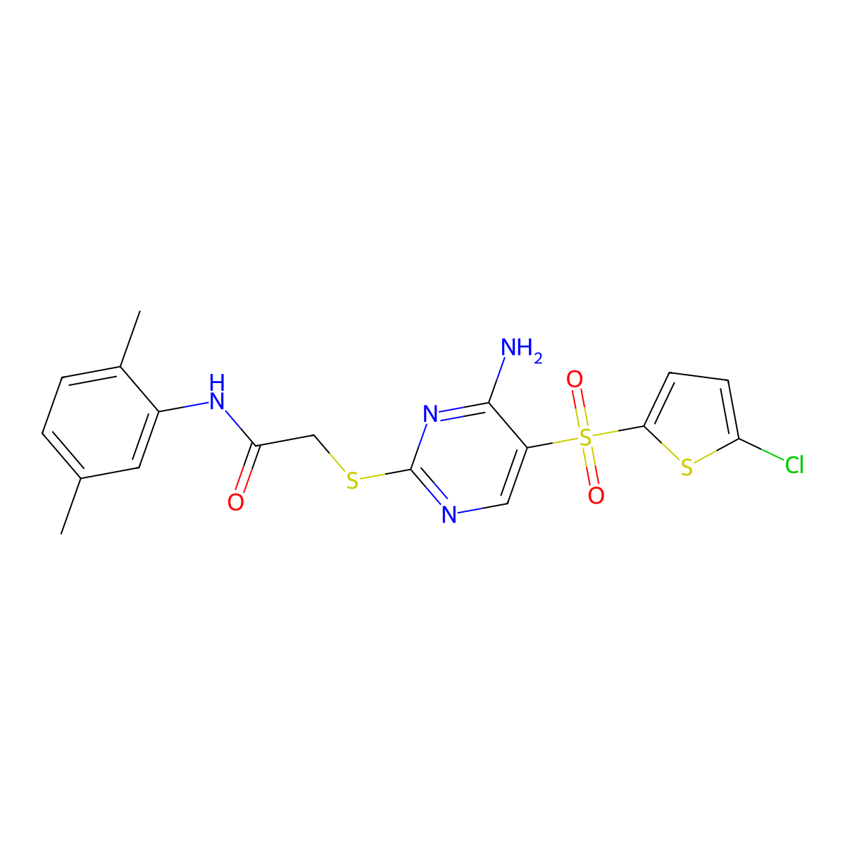 2-({4-amino-5-[(5-chlorothiophen-2-yl)sulfonyl]pyrimidin-2-yl}sulfanyl)-N-(2,5-dimethylphenyl)acetamide molecular structure, CAS 1021217-75-3