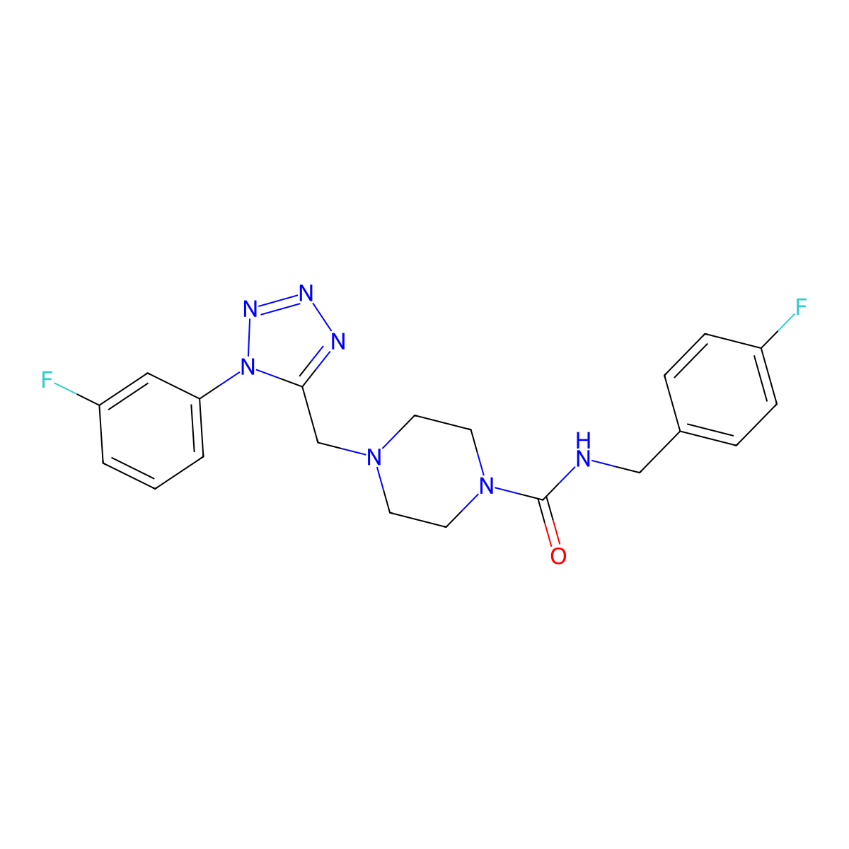 N-(4-fluorobenzyl)-4-((1-(3-fluorophenyl)-1H-tetrazol-5-yl)methyl)piperazine-1-carboxamide molecular structure, CAS 1021217-76-4