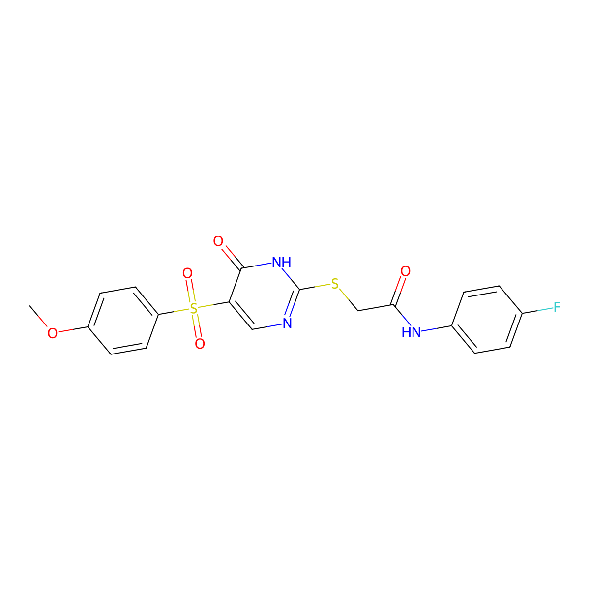 N-(4-fluorophenyl)-2-{[5-(4-methoxybenzenesulfonyl)-6-oxo-1,6-dihydropyrimidin-2-yl]sulfanyl}acetamide molecular structure, CAS 1021217-86-6