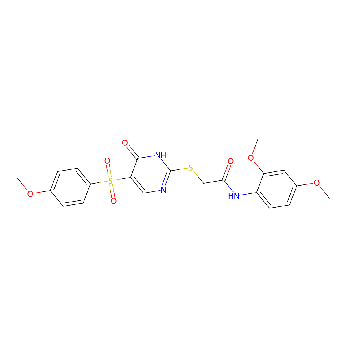 N-(2,4-dimethoxyphenyl)-2-{[5-(4-methoxybenzenesulfonyl)-6-oxo-1,6-dihydropyrimidin-2-yl]sulfanyl}acetamide molecular structure, CAS 1021217-87-7