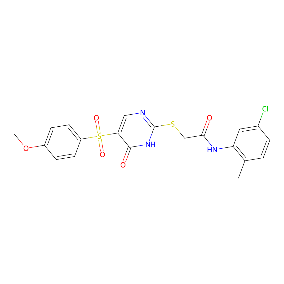 N-(5-chloro-2-methylphenyl)-2-{[5-(4-methoxybenzenesulfonyl)-6-oxo-1,6-dihydropyrimidin-2-yl]sulfanyl}acetamide molecular structure, CAS 1021217-89-9