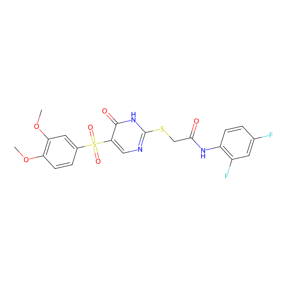 N-(2,4-difluorophenyl)-2-{[5-(3,4-dimethoxybenzenesulfonyl)-6-oxo-1,6-dihydropyrimidin-2-yl]sulfanyl}acetamide molecular structure, CAS 1021217-92-4
