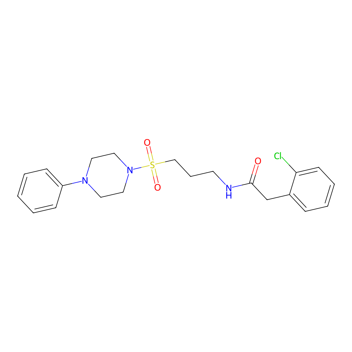 2-(2-chlorophenyl)-N-(3-((4-phenylpiperazin-1-yl)sulfonyl)propyl)acetamide molecular structure, CAS 1021218-00-7