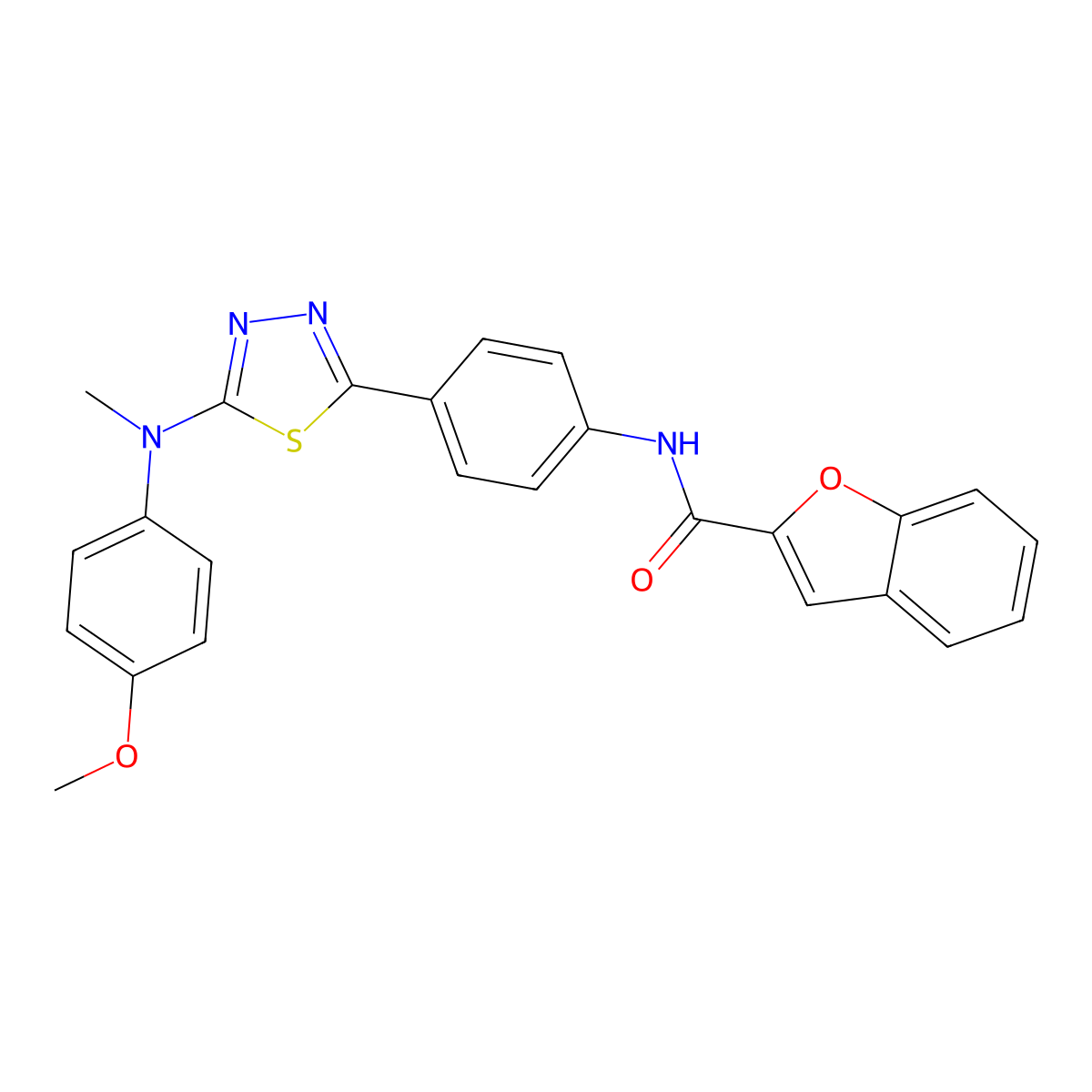 N-(4-{5-[(4-methoxyphenyl)(methyl)amino]-1,3,4-thiadiazol-2-yl}phenyl)-1-benzofuran-2-carboxamide molecular structure, CAS 1021218-09-6