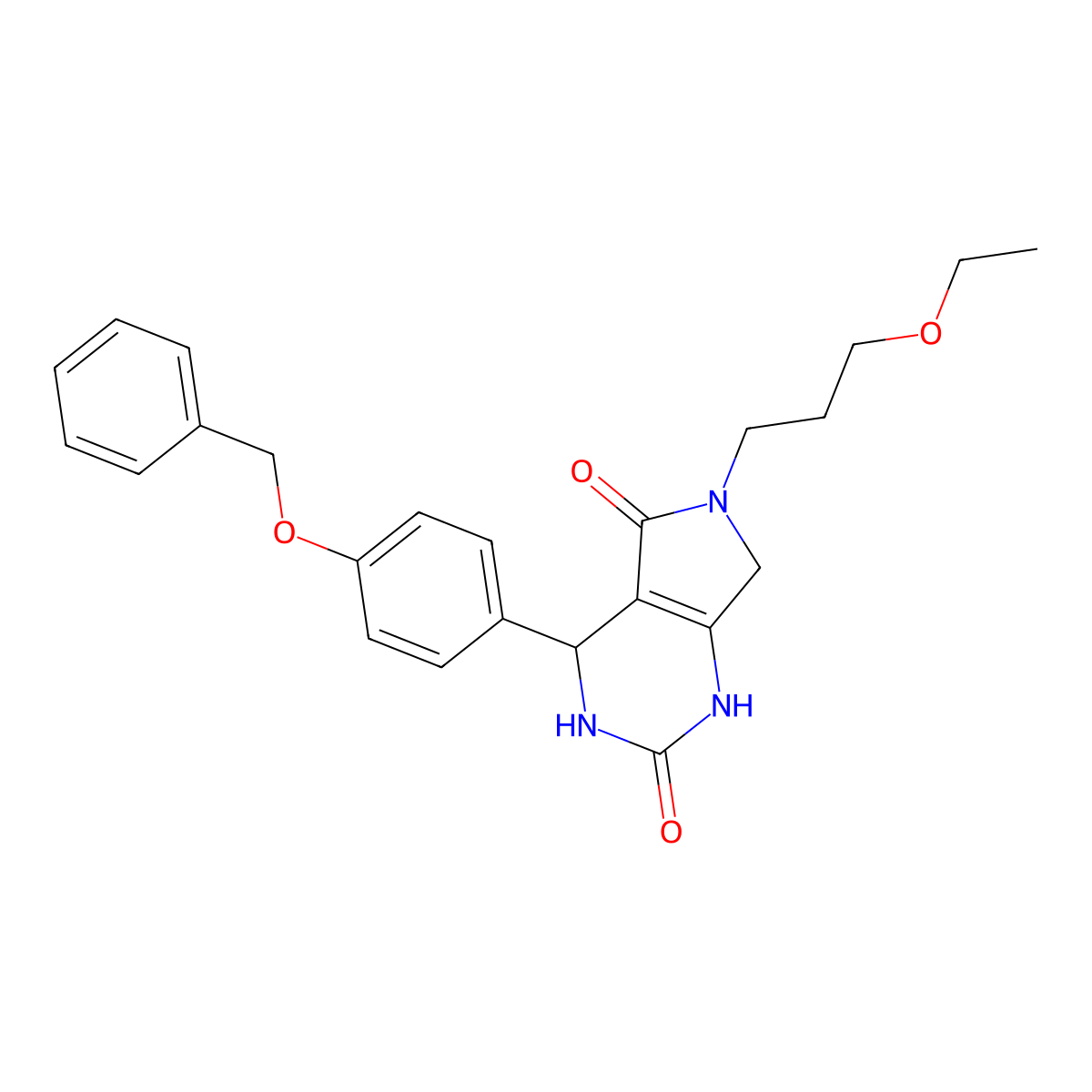 4-(4-(benzyloxy)phenyl)-6-(3-ethoxypropyl)-3,4,6,7-tetrahydro-1H-pyrrolo[3,4-d]pyrimidine-2,5-dione molecular structure, CAS 1021218-10-9
