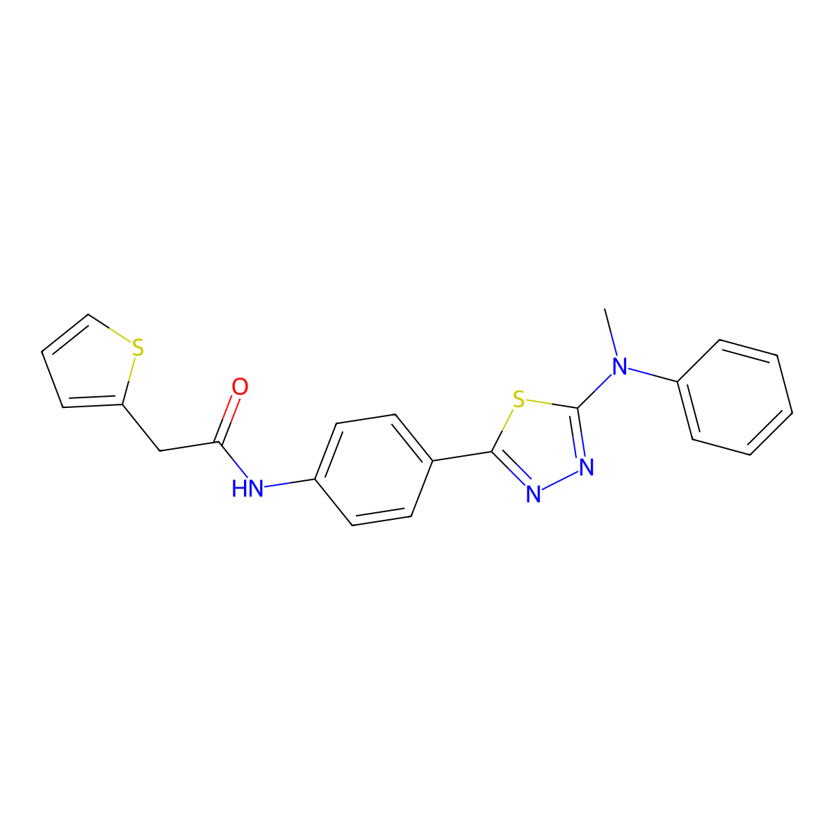 N-(4-(5-(methyl(phenyl)amino)-1,3,4-thiadiazol-2-yl)phenyl)-2-(thiophen-2-yl)acetamide molecular structure, CAS 1021218-11-0