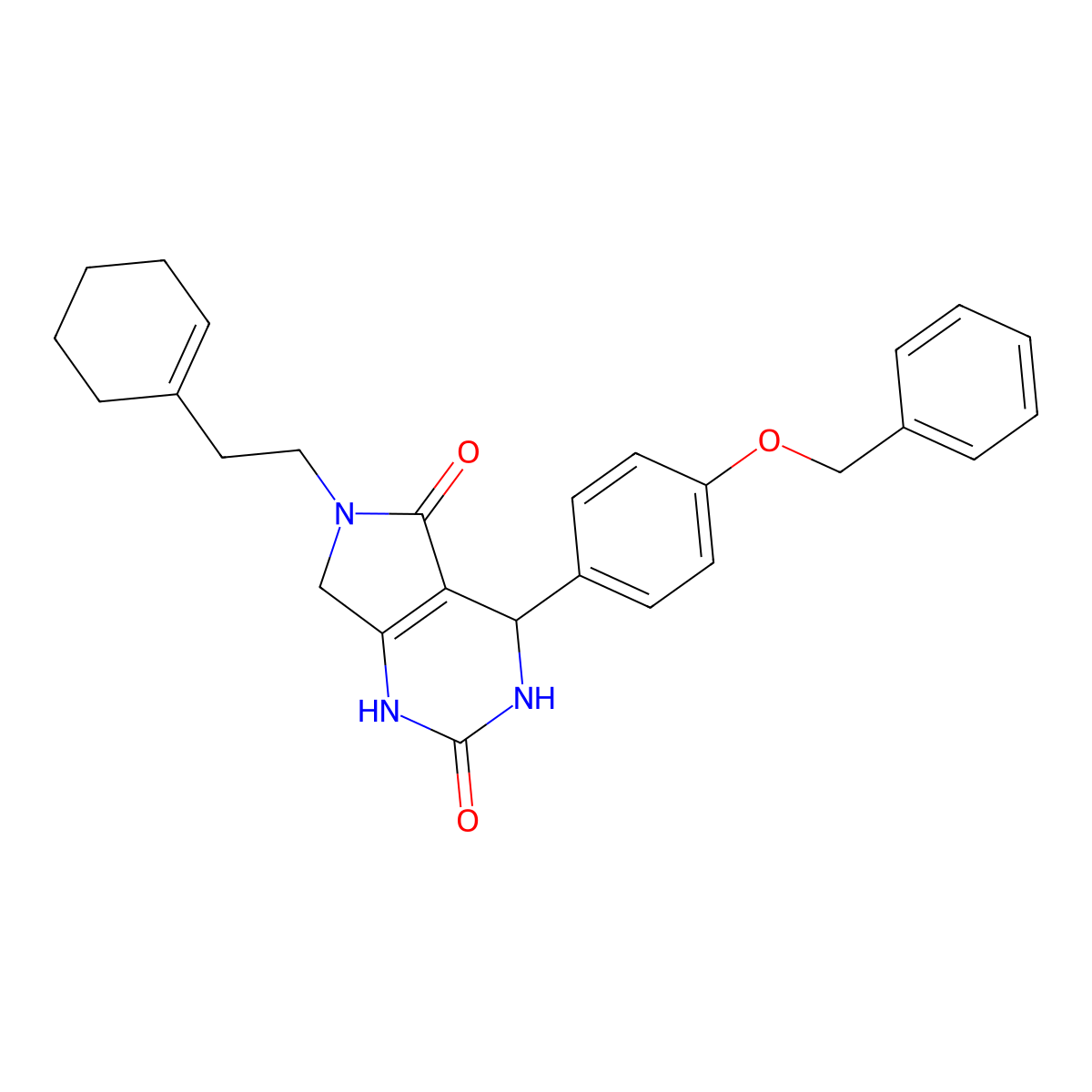 4-(4-(benzyloxy)phenyl)-6-(2-(cyclohex-1-en-1-yl)ethyl)-3,4,6,7-tetrahydro-1H-pyrrolo[3,4-d]pyrimidine-2,5-dione molecular structure, CAS 1021218-12-1