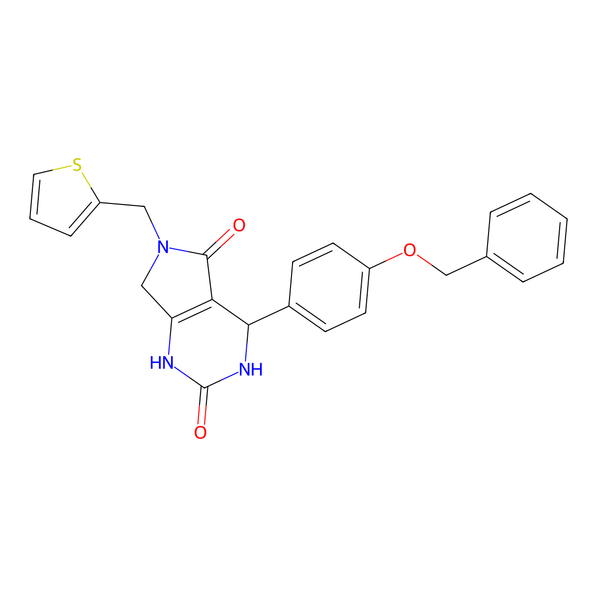 4-(4-(benzyloxy)phenyl)-6-(thiophen-2-ylmethyl)-3,4,6,7-tetrahydro-1H-pyrrolo[3,4-d]pyrimidine-2,5-dione molecular structure, CAS 1021218-14-3