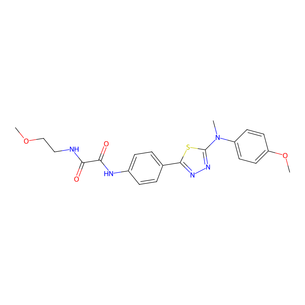 N1-(2-methoxyethyl)-N2-(4-(5-((4-methoxyphenyl)(methyl)amino)-1,3,4-thiadiazol-2-yl)phenyl)oxalamide molecular structure, CAS 1021218-17-6