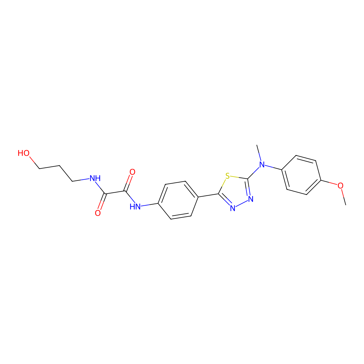 N1-(3-hydroxypropyl)-N2-(4-(5-((4-methoxyphenyl)(methyl)amino)-1,3,4-thiadiazol-2-yl)phenyl)oxalamide molecular structure, CAS 1021218-18-7