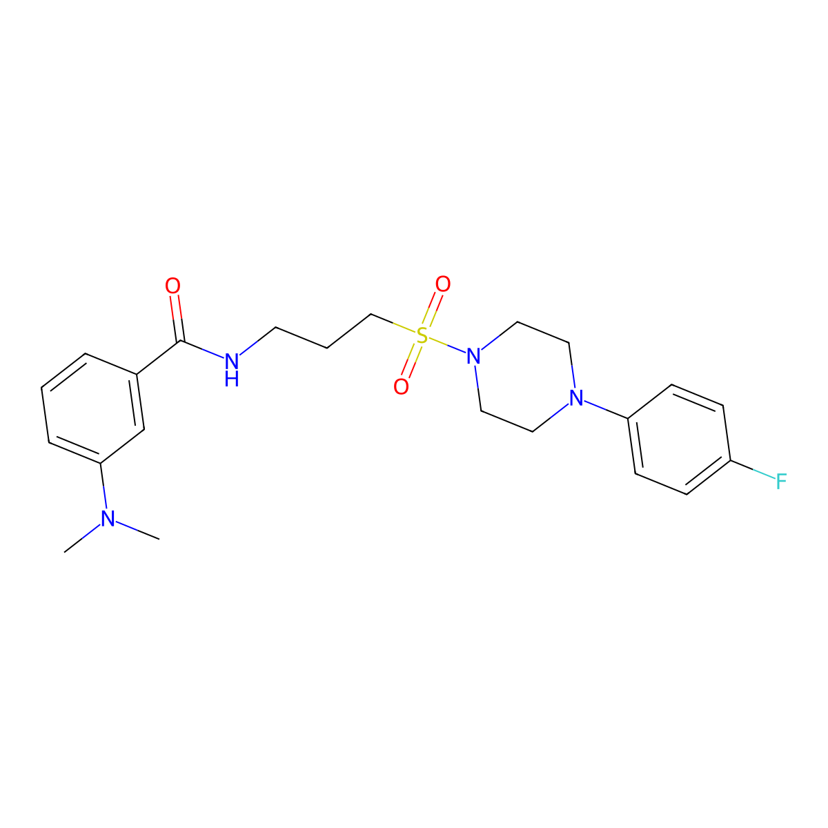 3-(dimethylamino)-N-(3-((4-(4-fluorophenyl)piperazin-1-yl)sulfonyl)propyl)benzamide molecular structure, CAS 1021218-19-8