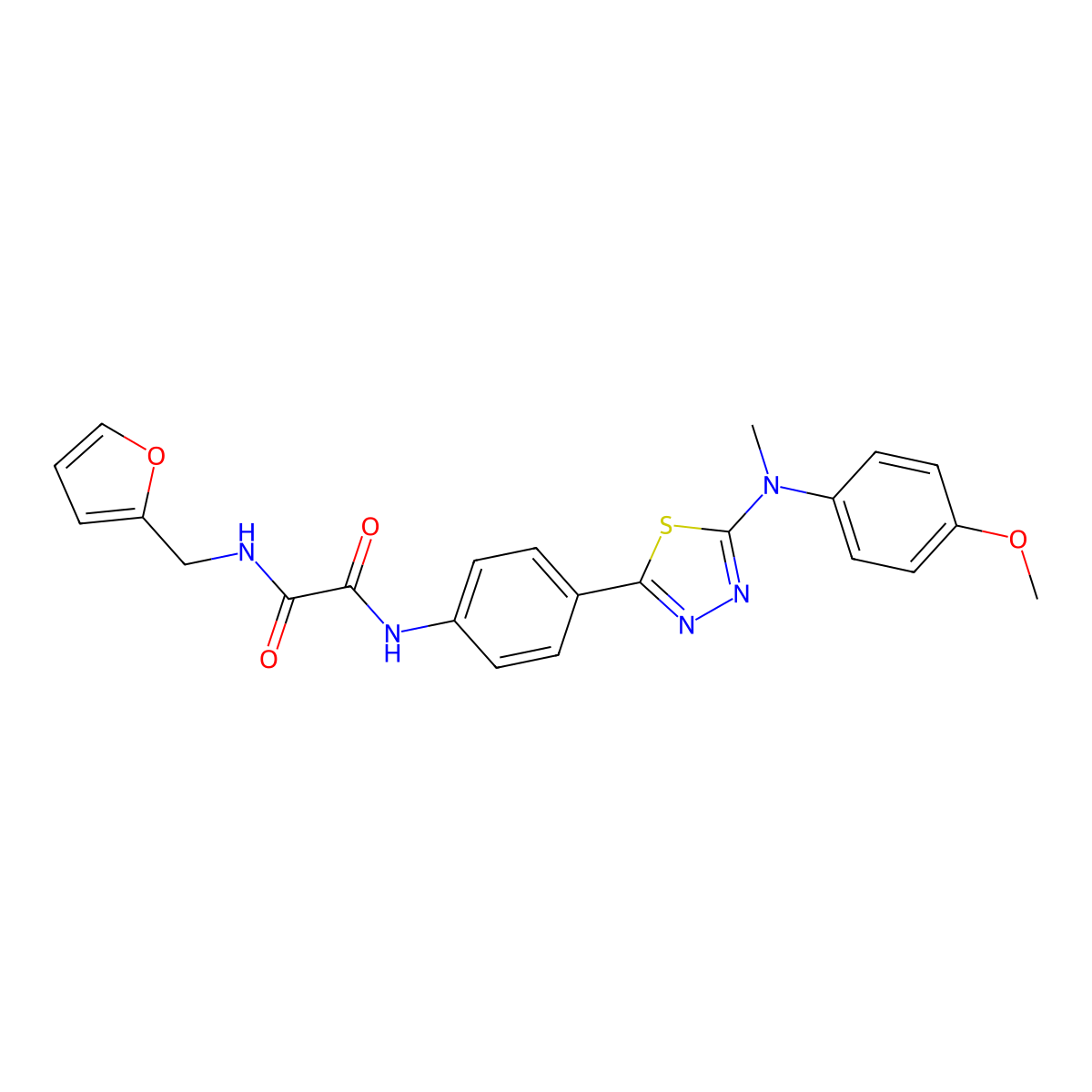 N1-(furan-2-ylmethyl)-N2-(4-(5-((4-methoxyphenyl)(methyl)amino)-1,3,4-thiadiazol-2-yl)phenyl)oxalamide molecular structure, CAS 1021218-20-1