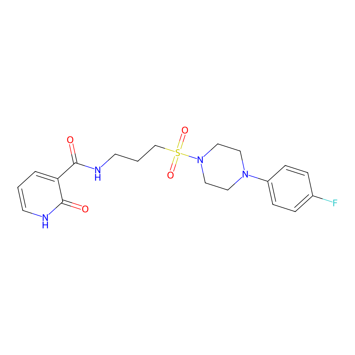 N-(3-((4-(4-fluorophenyl)piperazin-1-yl)sulfonyl)propyl)-2-oxo-1,2-dihydropyridine-3-carboxamide molecular structure, CAS 1021218-21-2